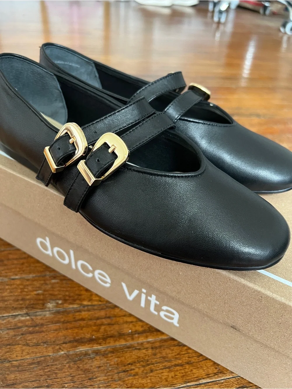 Dolce Vita Baylee Mary Jane Flats in Black Leather
